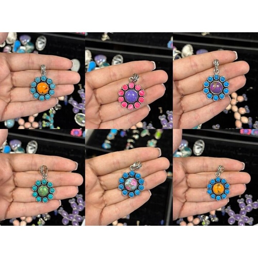 Buyers Choice - Cluster Flower Turquoise & More Sterling Overlay Pendants